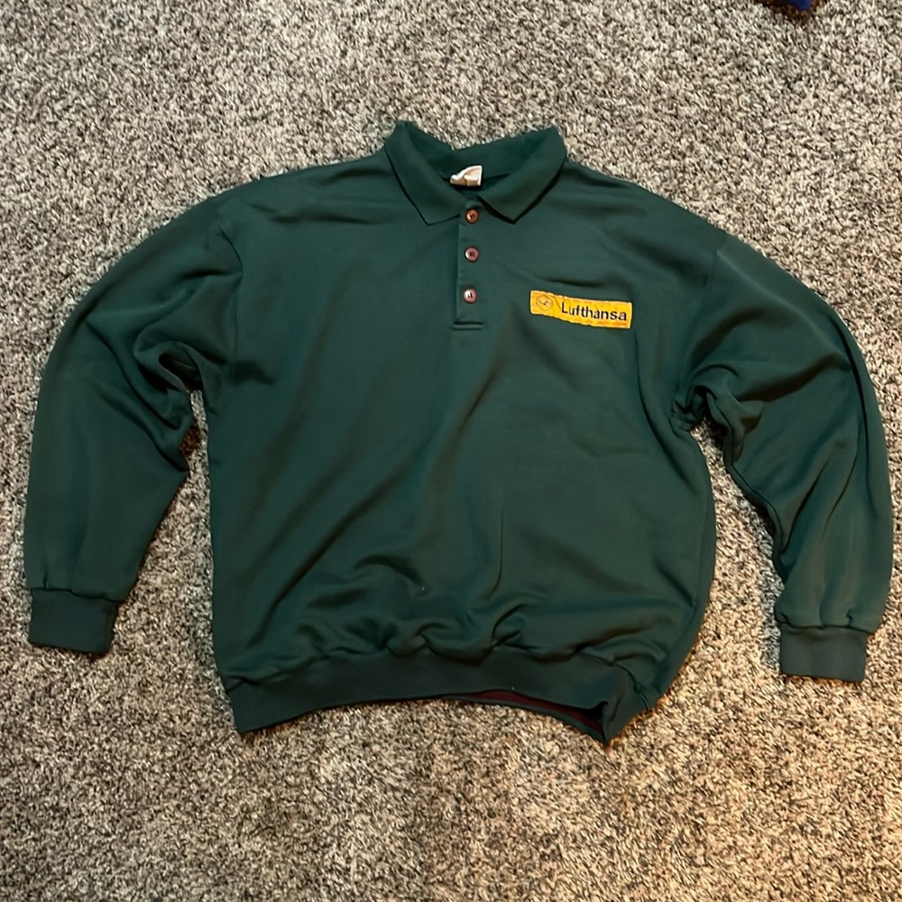 Vintage Lufthansa collared quarter button up